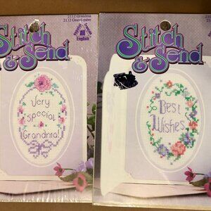 Pair Stitch & Send Cross Stitch Grandma #2112 & Wishes #2108 Greeting Card Kits